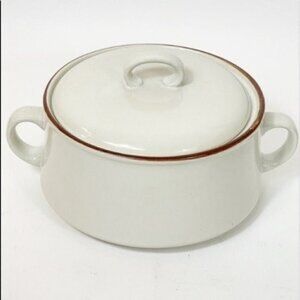 Stoneware Round Covered Vegetable Spring Flower by KANNEY - handles & Lid Japan